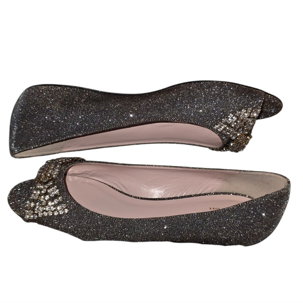 Kate Spade NIB Vanna Bronze Lurex Glitter Peep Toe Flats - NWT - Sz 9 - Picture 3 of 9